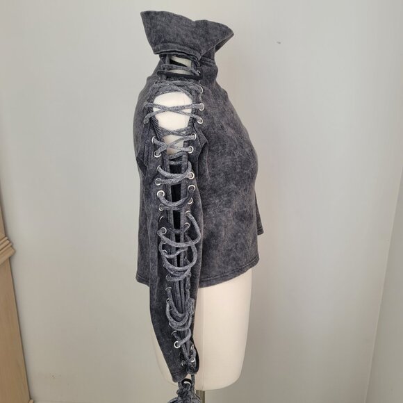 Missguided Women's Gray Washed Extreme Lace Up Turtleneck Sweatshirt Size US 4 - Picture 5 of 16